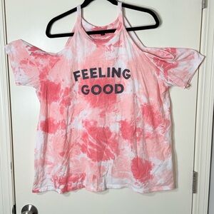 Torrid Pink & White Tie Dye “Feeling Good” Cold Shoulder Top‎ Size 1X